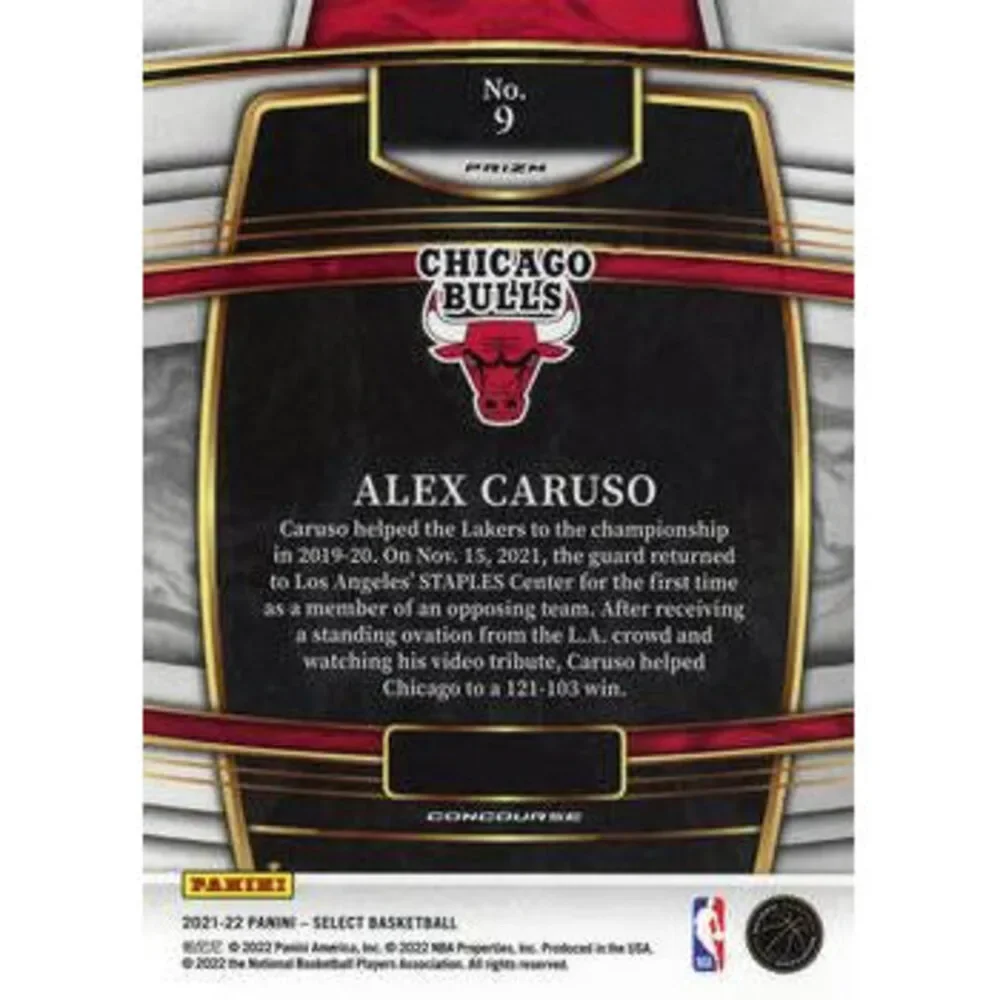 2021-22 Panini Select Alex Caruso Blue Prizm #9 Chicago Bulls